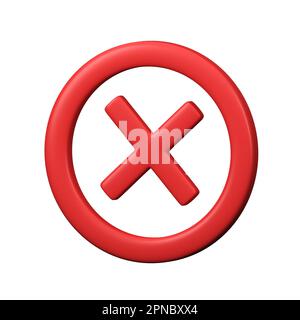 3D bouton incorrect dans forme de cercle. Rouge : pas de rendu ou affichage incorrect. Coche rouge. Concept de choix incorrect. Annuler, erreur, Arrêter, désapprouver ou Sym. Négative Banque D'Images