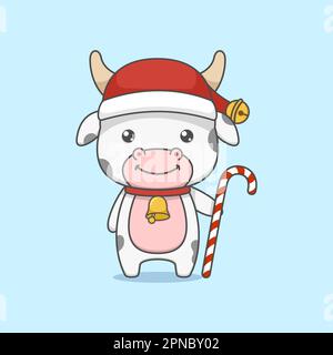 Adorable vache de Noël contenant une canne à sucre Illustration de Vecteur