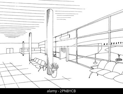 Schéma d'illustration de la porte intérieure de l'aéroport noir blanc Illustration de Vecteur