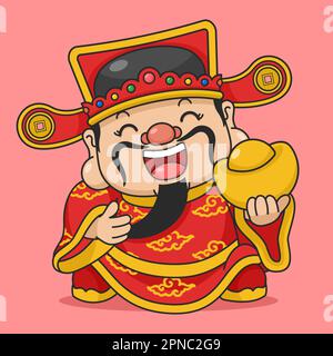 Mignon Chinois nouvel an Fortune God holding Gold Money Illustration de Vecteur