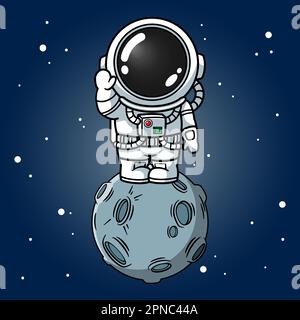 Cute Astronaut Standing On The Moon Illustration de Vecteur