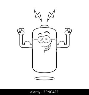 Caractère noir et blanc du dessin animé de la batterie Illustration de Vecteur