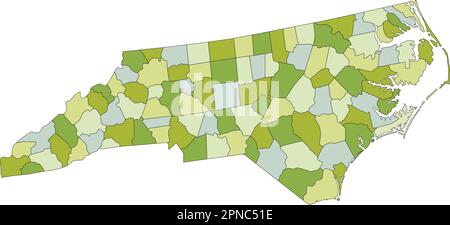 Carte politique modifiable très détaillée avec des couches séparées. Caroline du Nord. Illustration de Vecteur
