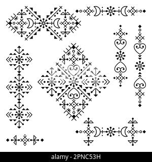 Collection de motifs noirs et blancs à motifs monochromes inspirés des runes vikings, style scandinave islandais Illustration de Vecteur