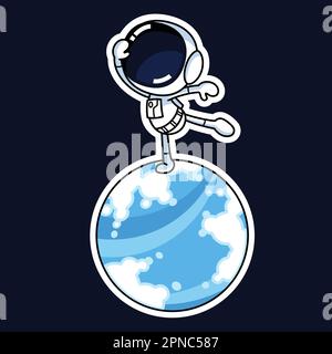 Adorable personnage de dessin animé Astronaut debout sur Une planète. Ressource graphique vectorielle Premium. Illustration de Vecteur