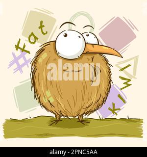Drôle Fat Kiwi Bird style dessiné à la main Illustration de Vecteur