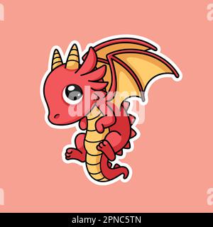 Joli petit personnage de dessin animé Dragon graphiques vectoriels de qualité dans le style des autocollants Illustration de Vecteur