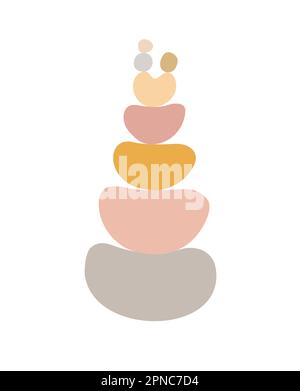 Zen Stones cairns simple résumé de style plat illustration vectorielle, détente, méditation et yoga concept, boho couleurs pyramide de pierre pour faire des bannières, affiches, cartes, imprimés, art mural Illustration de Vecteur