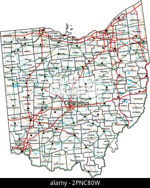 Carte routière et routière de l'Ohio. Illustration vectorielle. Illustration de Vecteur