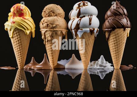 Des délices frais pour une journée chaude : savourez la douceur de quatre crèmes glacées rafraîchissantes Banque D'Images
