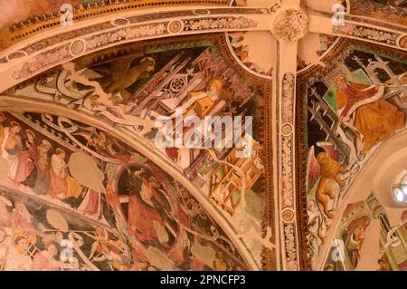 Cycle de fresques de Giovanni Canavesio dans l'église de San Bernardo à Pigna (1482) avec des scènes de la passion et du jugement dernier; Imperia; LIG Banque D'Images