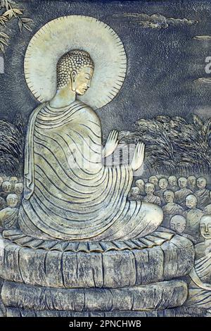 Pagode Tinh Xa Ngoc Chau. Vie de Bouddha, Siddhartha Gautama. Le Bouddha exhorta ses soixante premiers disciples arabes à aller de l'avant dans une direction différente Banque D'Images
