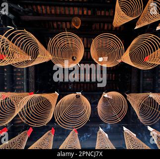 Le temple Thien Hau le temple taoïste le plus célèbre de Cholon. Spirales d'encens hypnotiques. Ho Chi Minh ville. Vietnam. Banque D'Images