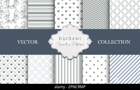 Collection de motifs de mariage sans couture. Ensemble vectoriel de graphiques d'anniversaire. Ornement et arrière-plan décoratif pour cartes-cadeaux, invitations et imprimés Illustration de Vecteur