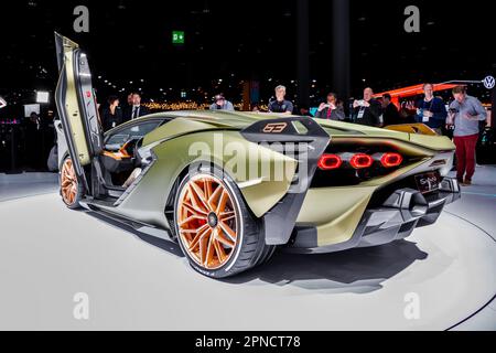 Lamborghini Sian FKP 37, voiture de sport hybride présentée au salon automobile IAA de Francfort. Allemagne - 10 septembre 2019 Banque D'Images