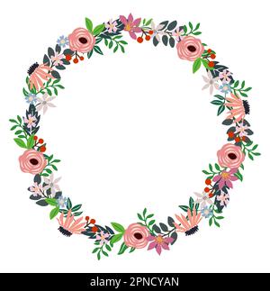 Couronne fleurie. Cadre rond avec fleurs colorées. Illustration de Vecteur