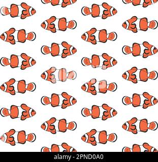 Motif vectoriel sans couture de l'esquisse de l'enclume dessinée à la main poisson-clown coloré isolé sur fond blanc Illustration de Vecteur