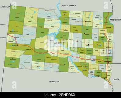 Carte politique modifiable très détaillée avec des couches séparées. Dakota du Sud. Illustration de Vecteur