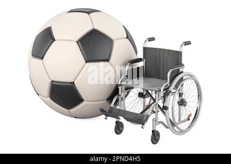 Ballon de football avec fauteuil roulant manuel, 3D rendu isolé sur fond blanc Banque D'Images