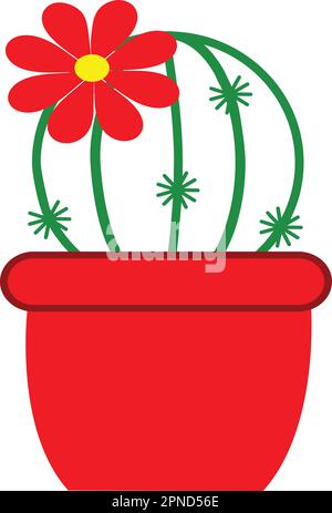 Cactus en icône de pot dans un style plat sur fond blanc. Plante à la maison dans un pot avec une fleur rouge. Illustration de Vecteur