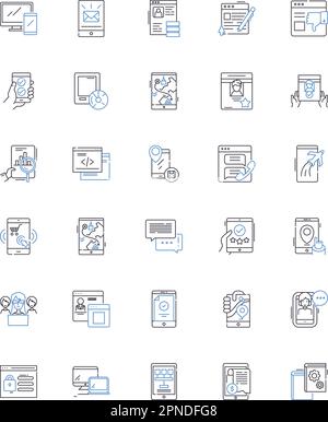 Collection d'icônes de ligne sans fil. Bluetooth, WiFi, cellulaire, signal, antenne, Routeur, vecteur Nerk et illustration linéaire. Internet, modem, émetteur Illustration de Vecteur