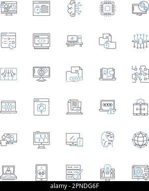 Collection d'icônes de ligne de programme. Codage, script, développement, intégration, débogage, Mise à niveau, vecteur d'optimisation et illustration linéaire. Test Illustration de Vecteur