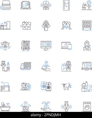 Collection automatique d'icônes de ligne de code. Accueil, système, automatisation, commodité, contrôle, Sécurité, vecteur intelligent et illustration linéaire. Efficacité Illustration de Vecteur