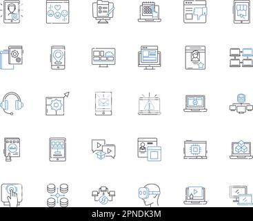 Collection d'icônes de la ligne d'avancement électronique. Innovation, automatisation, modernisation, numérisation, Cybernetics, Cybersécurité, vecteur de nanotechnologie Illustration de Vecteur