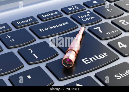 Pirate Spyglass sur le clavier de l'ordinateur portable, rendu 3D Banque D'Images