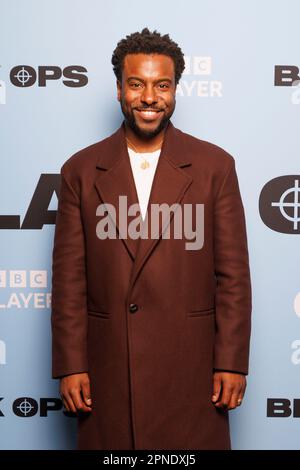 Lancement de la presse pour BLACK OPS, nouvelle série de comédie sur BBC One et BBC iPlayer produite par BBC Studios Comedy. Akemnji Ndifornyen au lancement. Banque D'Images