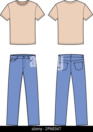 T-shirt et Jean mode CAD pour hommes. Illustration de Vecteur