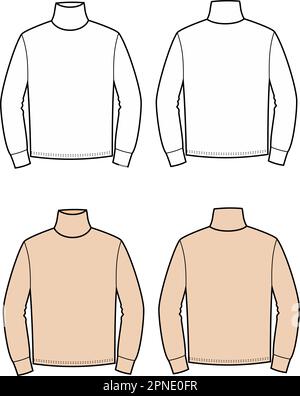Col roulé pour homme, mode CAD. Avant et arrière. Illustration de Vecteur