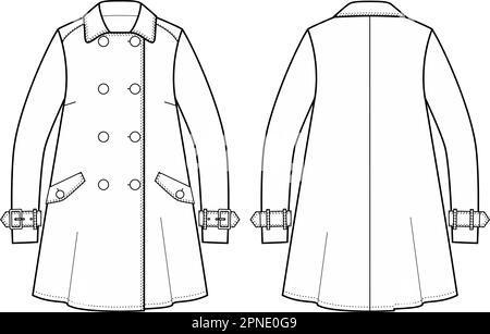 Trench croisé pour femme. Illustration de Vecteur