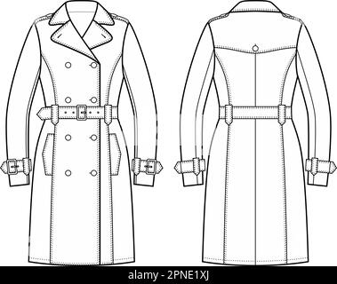 Trench croisé pour femme. Illustration de Vecteur