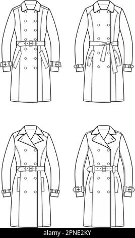 Trench croisé pour femme. Illustration de Vecteur