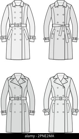 Trench croisé pour femme. Illustration de Vecteur