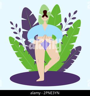 Temps de yoga. Pose de yoga. Femmes exercice sportif extérieur, Fitness, entraînement, Stretching Vector Illustration Illustration de Vecteur