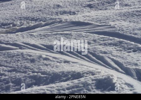 Fond de neige avec dérapage de skis en hiver dans le parc national de l'Etna, Sicile, Italie Banque D'Images