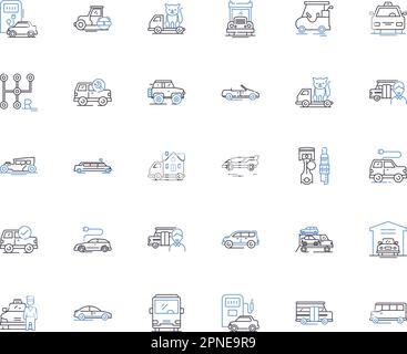 Collection d'icônes de lignes de bus. Transport, autocar, trajet, roues, Tour, vecteur navette et illustration linéaire. Panneaux de contour passager, déplacement et conducteur Illustration de Vecteur