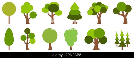 Ensemble d'arbres plats. Plantes de forêt de dessins animés. Illustration vectorielle isolée sur fond blanc Illustration de Vecteur