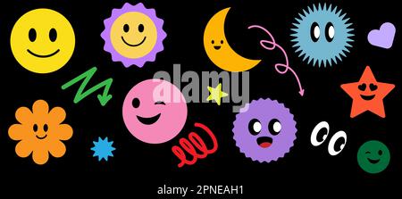 Ensemble d'autocollants visage souriant. Résumé drôle mignon emoticon visages collection. Illustration vectorielle Illustration de Vecteur