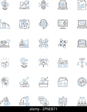 Collecte des icônes de ligne d'analyse de données. Analytique, Statistiques, modélisation, Visualisation, interpolation, Segmentation, vecteur de régression et linéaire Illustration de Vecteur