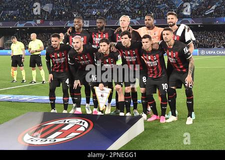 Naples, Italie. 18th avril 2023. La formation de Milan lors du match de l'UEFA Champions League entre SSC Napoli et AC Milan au stade Diego Armando Maradona crédit: Independent photo Agency/Alamy Live News Banque D'Images