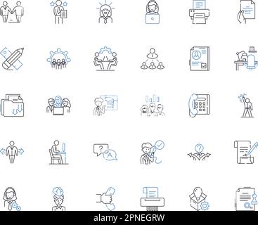 Collection d'icônes de la gamme d'accessoires de bureau. Tapis de souris, clavier, moniteur, porte-bougie, organiseur de bureau, USB, chargeur vectoriel et illustration linéaire. Câble Illustration de Vecteur