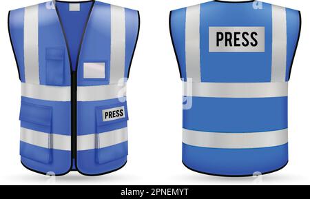 Gilet de sécurité bleu avec bandes réfléchissantes vues avant et arrière d'un ensemble réaliste illustration vectorielle isolée Illustration de Vecteur