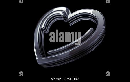 Cœur amour santé ai code technique et cyber dating métal doré symbole de brillance concept. Lumière lumineuse et réflexion spectaculaire icône objet abstrait 3D il Banque D'Images