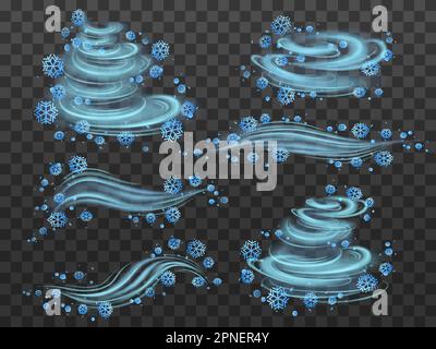 Le vent tourbillonne transparente ensemble hiver avec neige vortex réaliste illustration vectorielle isolée Illustration de Vecteur