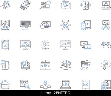 Collecte des icônes de ligne d'analyse de données. Analyses, statistiques, métriques, visualisation, analyses, Tendances, scénario de prévision et illustration linéaire Illustration de Vecteur