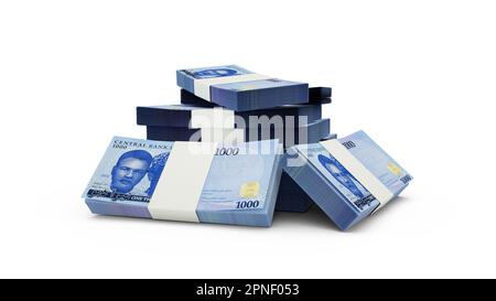 3D rendu de Stack of 1000 Nigeria Naira notes. Lots de billets en devises nigérianes isolés sur fond blanc Banque D'Images