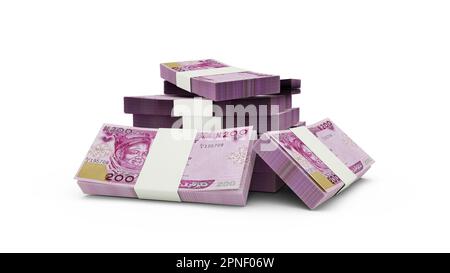 3D rendu de la pile de notes nigérianes de Naira. Lots de billets en devises nigérianes isolés sur fond blanc Banque D'Images